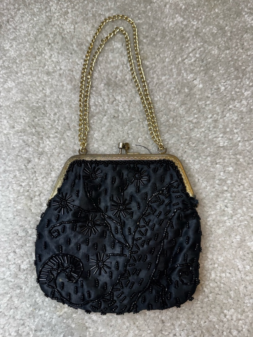Vintage Black Beaded Evening Chain-Handle Bag
